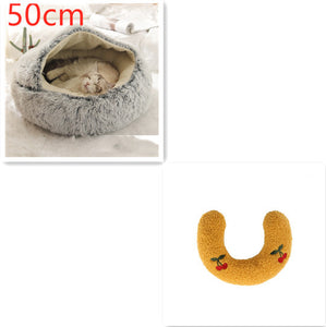 Cama 2 en 1 para perros y gatos, cálida y redonda de felpa, para invierno, suave y larga, ideal para mascotas.