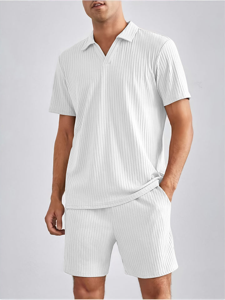 Conjunto de dos piezas de camisa polo de manga corta y pantalones cortos para hombre
