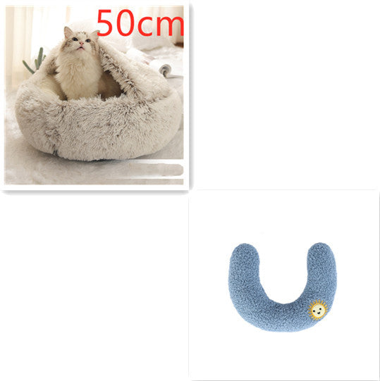 Cama 2 en 1 para perros y gatos, cálida y redonda de felpa, para invierno, suave y larga, ideal para mascotas.