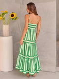 Vestido largo de verano con estampado de rayas y tirantes, con bolsillos, cuello cuadrado, sin espalda, para vacaciones en la playa, ropa de mujer