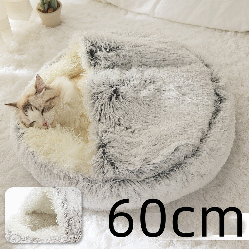 Cama 2 en 1 para perros y gatos, cálida y redonda de felpa, para invierno, suave y larga, ideal para mascotas.