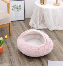 Cama 2 en 1 para perros y gatos, cálida y redonda de felpa, para invierno, suave y larga, ideal para mascotas.
