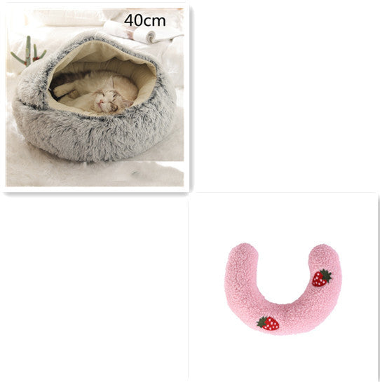 Cama 2 en 1 para perros y gatos, cálida y redonda de felpa, para invierno, suave y larga, ideal para mascotas.