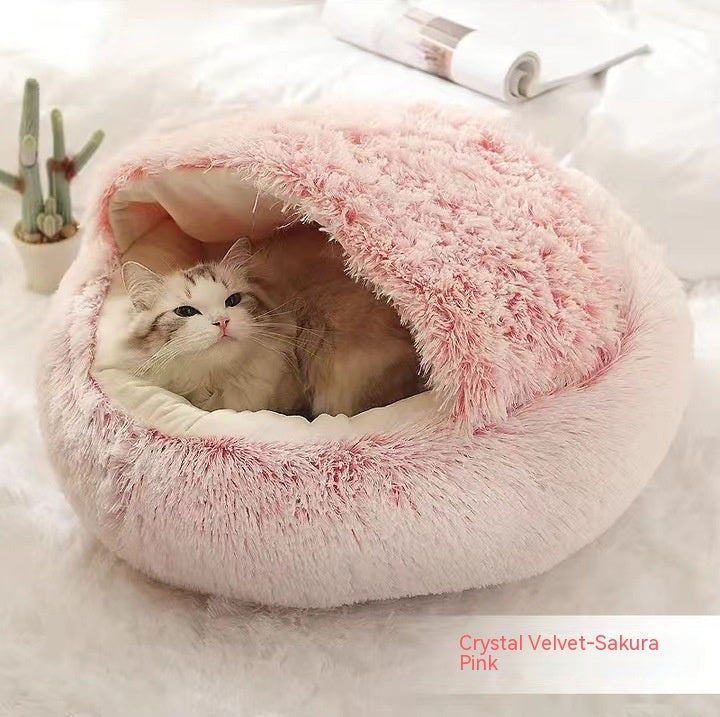 Cama 2 en 1 para perros y gatos, cálida y redonda de felpa, para invierno, suave y larga, ideal para mascotas.