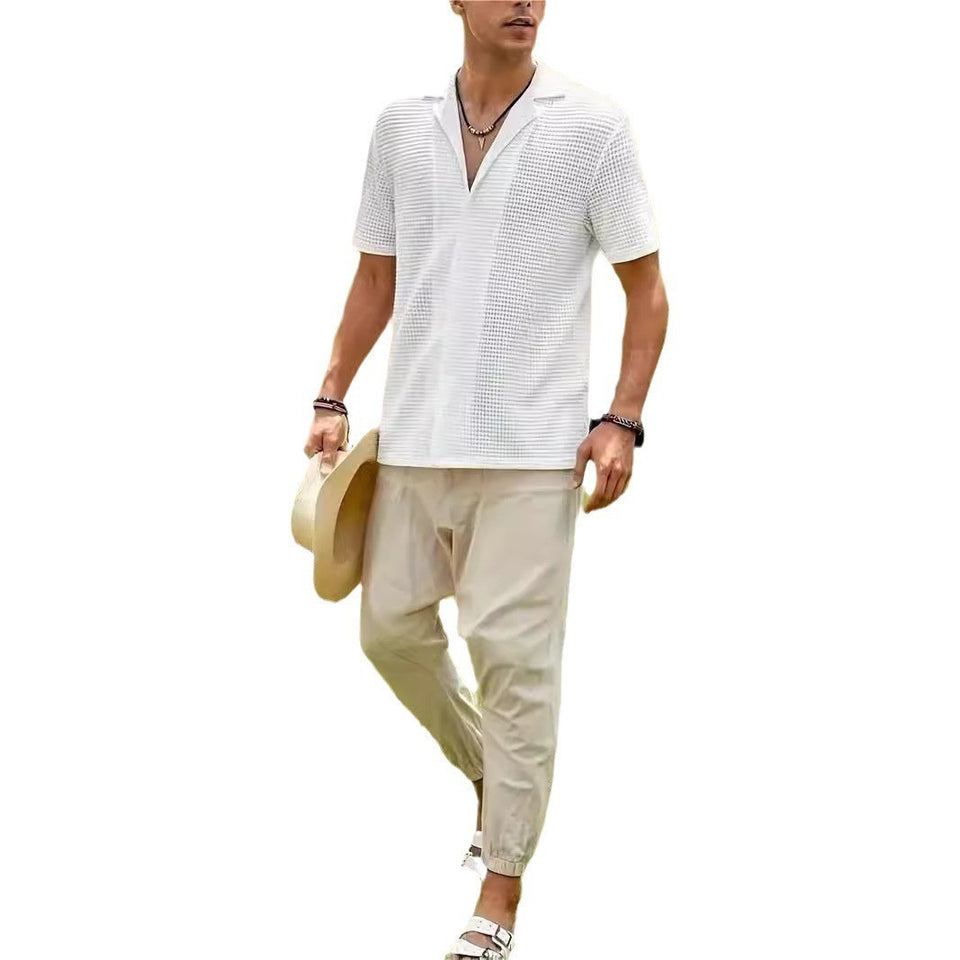 Camiseta informal de manga corta con diseño de golf para hombre, estilo europeo y americano.