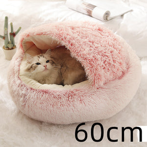Cama 2 en 1 para perros y gatos, cálida y redonda de felpa, para invierno, suave y larga, ideal para mascotas.