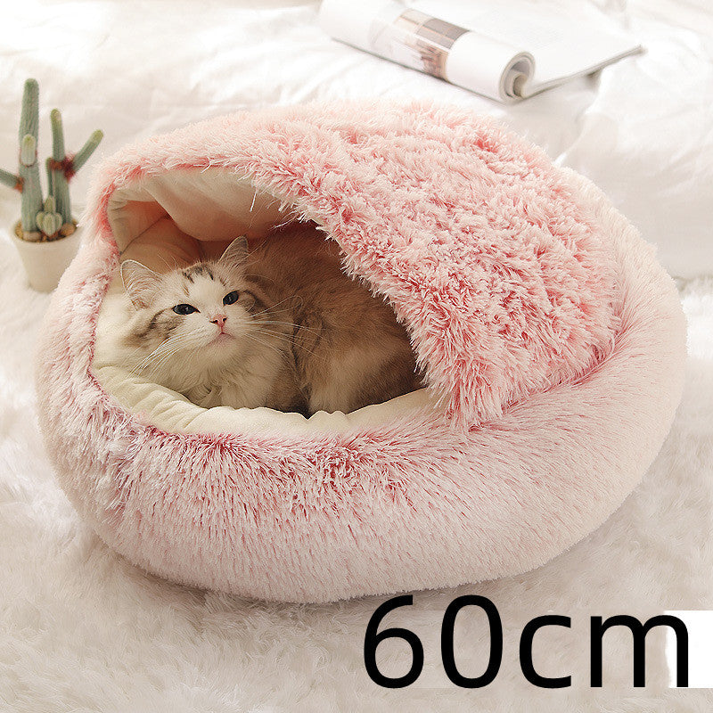 Cama 2 en 1 para perros y gatos, cálida y redonda de felpa, para invierno, suave y larga, ideal para mascotas.