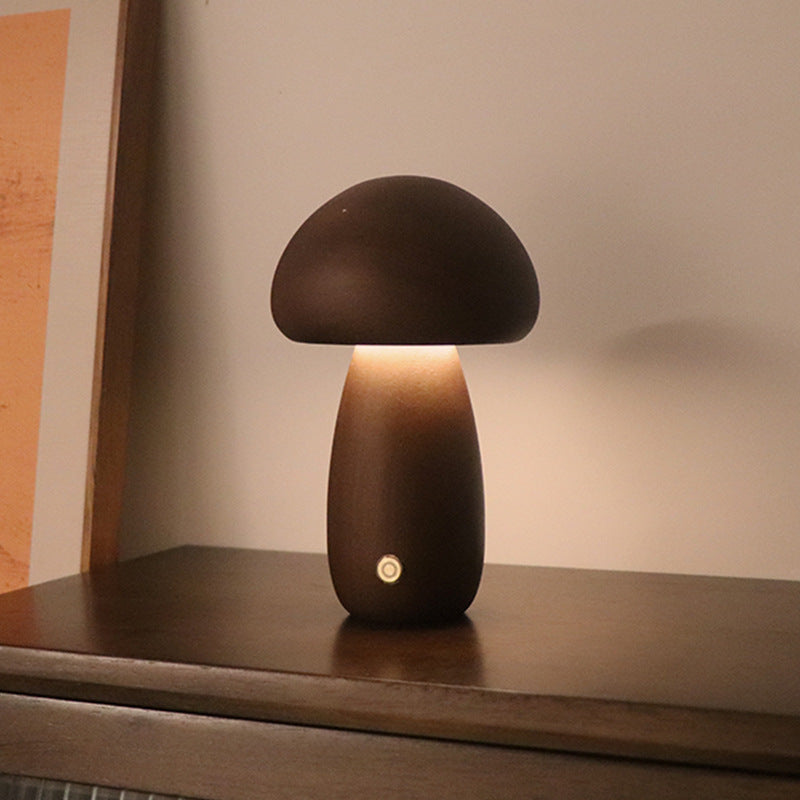 Lámpara de noche LED con forma de hongo de madera con interruptor táctil para mesita de noche, dormitorio infantil, decoración del hogar
