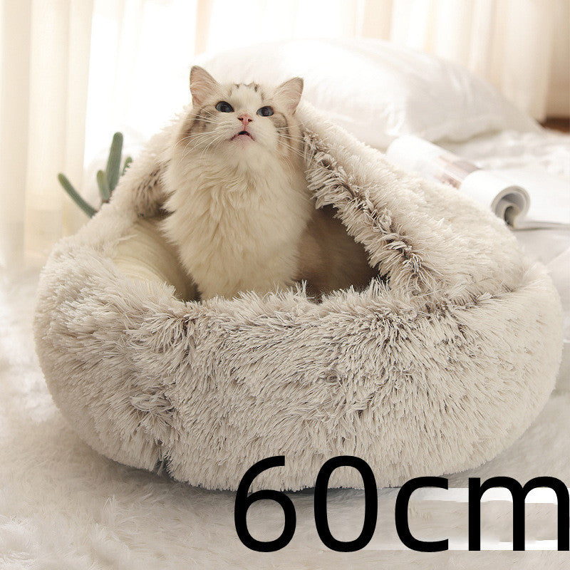 Cama 2 en 1 para perros y gatos, cálida y redonda de felpa, para invierno, suave y larga, ideal para mascotas.