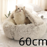Cama 2 en 1 para perros y gatos, cálida y redonda de felpa, para invierno, suave y larga, ideal para mascotas.