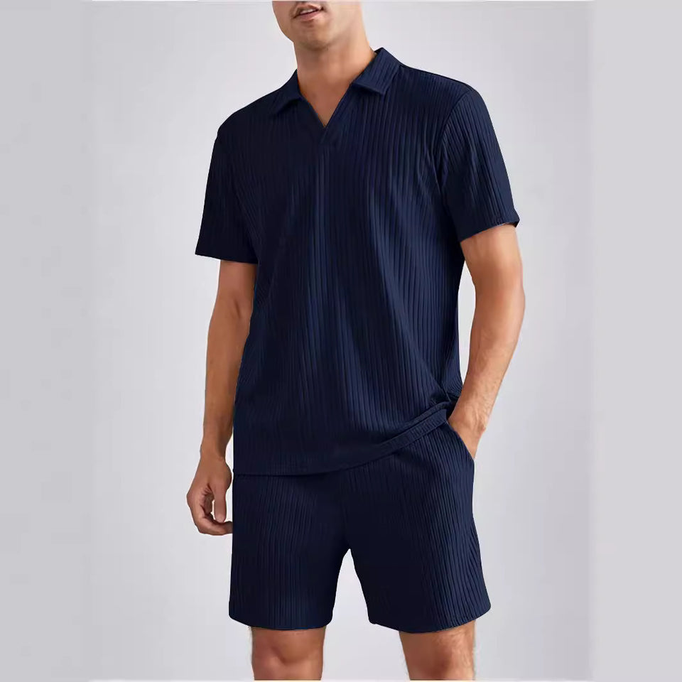 Conjunto de dos piezas de camisa polo de manga corta y pantalones cortos para hombre