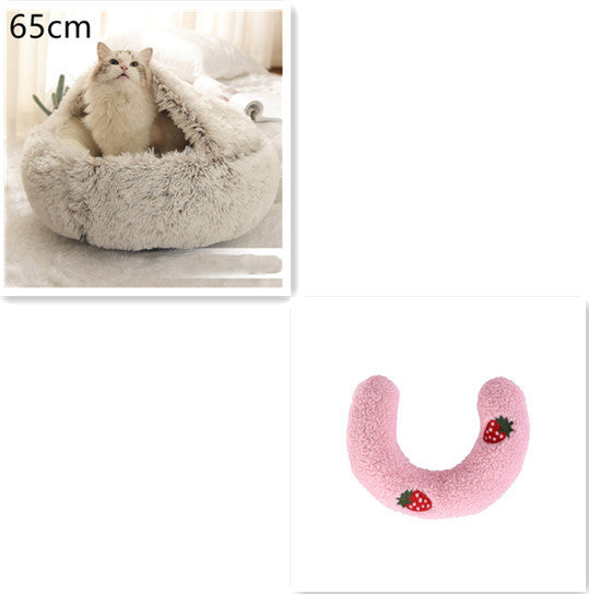 Cama 2 en 1 para perros y gatos, cálida y redonda de felpa, para invierno, suave y larga, ideal para mascotas.