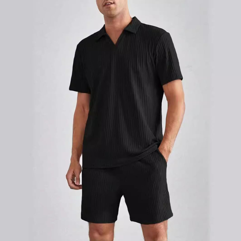 Conjunto de dos piezas de camisa polo de manga corta y pantalones cortos para hombre