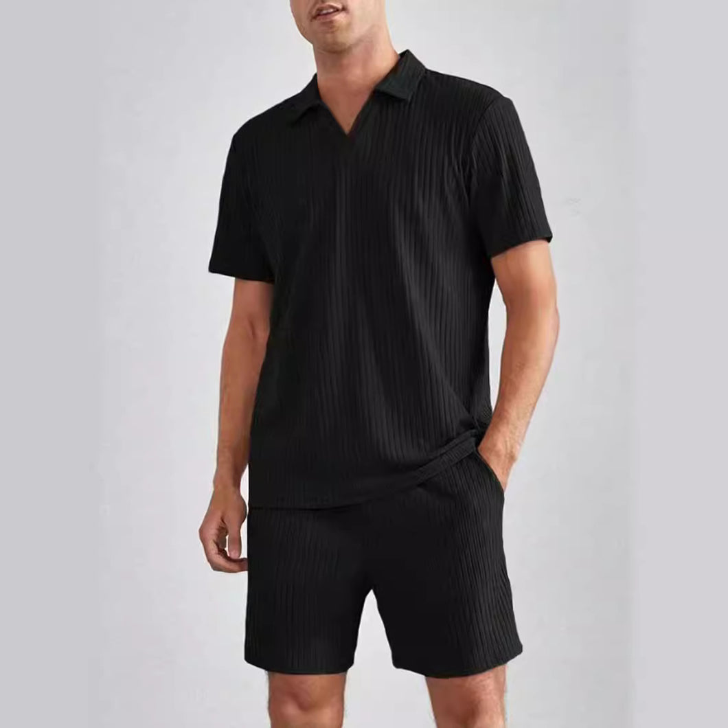 Conjunto de dos piezas de camisa polo de manga corta y pantalones cortos para hombre