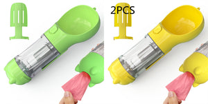 Botella de agua para mascotas, comedero, bolsa de basura, almacenamiento, portátil, para viajes al aire libre, 3 en 1