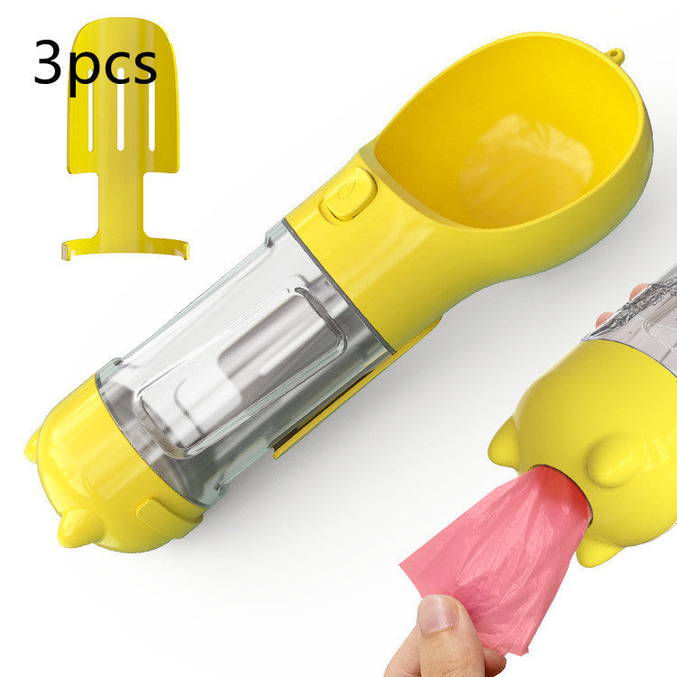 Botella de agua para mascotas, comedero, bolsa de basura, almacenamiento, portátil, para viajes al aire libre, 3 en 1