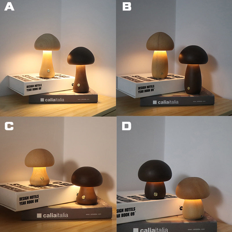 Lámpara de noche LED con forma de hongo de madera con interruptor táctil para mesita de noche, dormitorio infantil, decoración del hogar