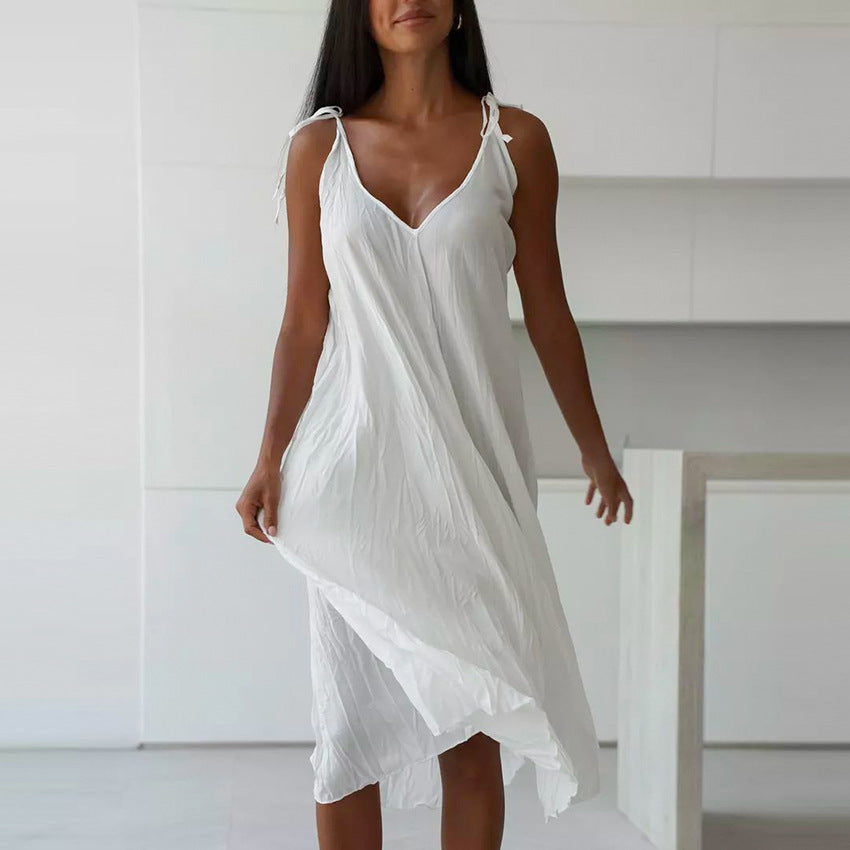 Vestido blanco de otoño con tirantes cómodos