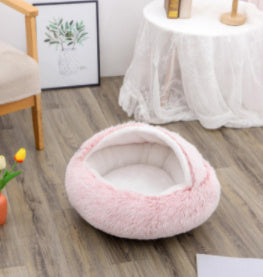 Cama 2 en 1 para perros y gatos, cálida y redonda de felpa, para invierno, suave y larga, ideal para mascotas.