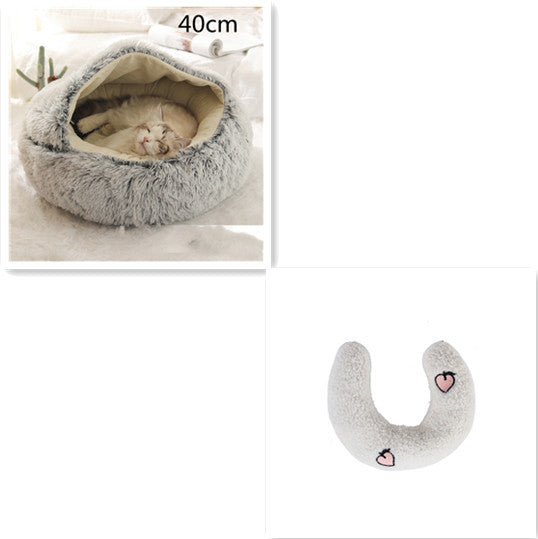Cama 2 en 1 para perros y gatos, cálida y redonda de felpa, para invierno, suave y larga, ideal para mascotas.