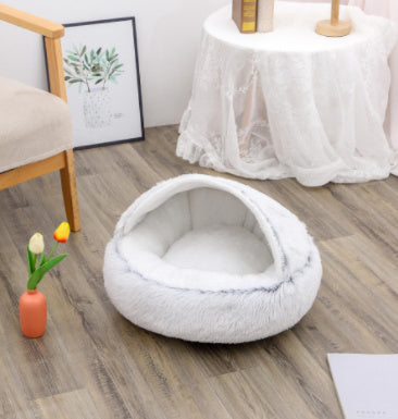 Cama 2 en 1 para perros y gatos, cálida y redonda de felpa, para invierno, suave y larga, ideal para mascotas.