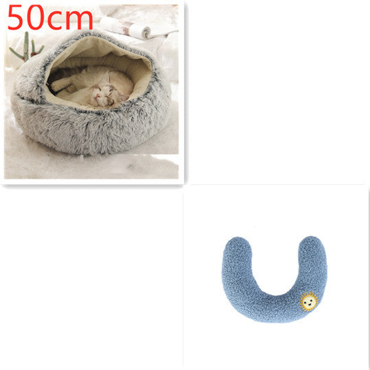 Cama 2 en 1 para perros y gatos, cálida y redonda de felpa, para invierno, suave y larga, ideal para mascotas.