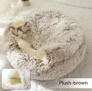Cama 2 en 1 para perros y gatos, cálida y redonda de felpa, para invierno, suave y larga, ideal para mascotas.