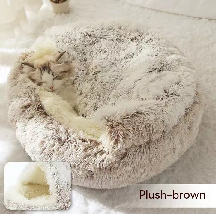 Cama 2 en 1 para perros y gatos, cálida y redonda de felpa, para invierno, suave y larga, ideal para mascotas.