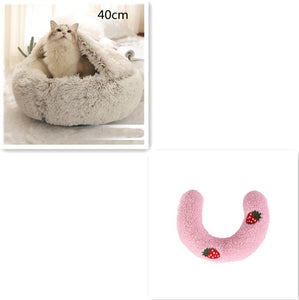Cama 2 en 1 para perros y gatos, cálida y redonda de felpa, para invierno, suave y larga, ideal para mascotas.